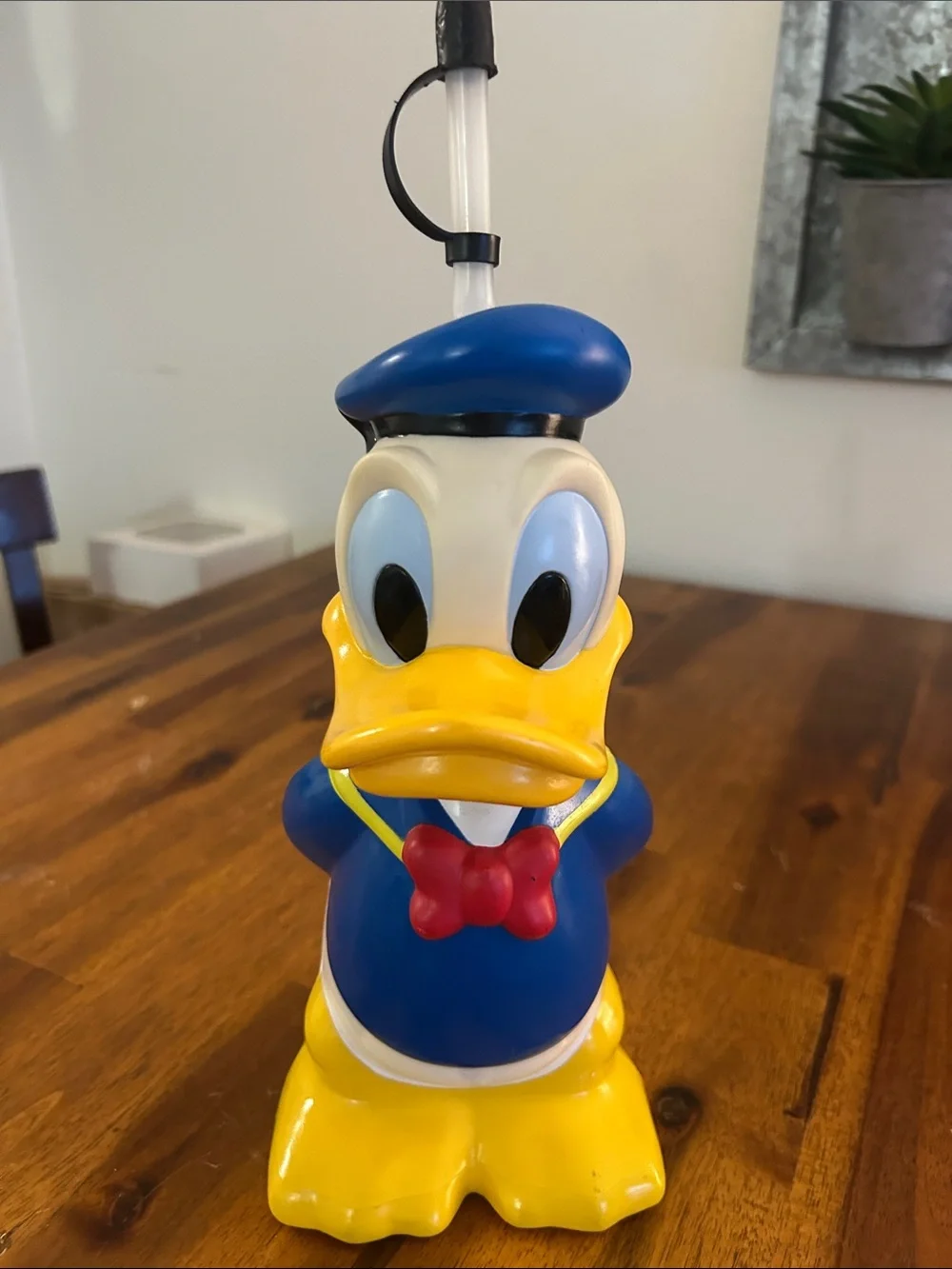 Vintage Disney Donald Duck Hard Plastic Water Bottle Straw and Cap Intact.